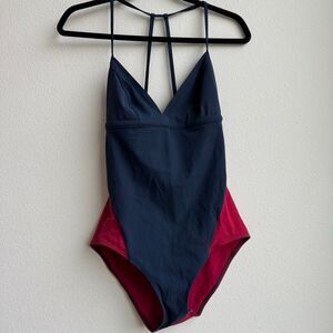 Flagpole Swim Women’s Large Navy Red Full Coverage One Piece Small Bathing Suit